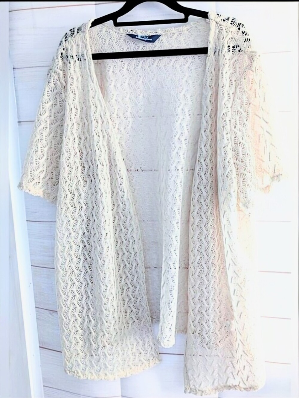 Penningtons Cream Crochet Open-Front Lace Kimono 👘 Bathing Suit Cover